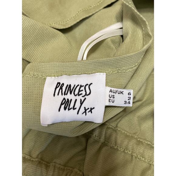 Princess Polly Green Short Sleeve Deep V Neck Tie Ruffle Blouse Crop Top Size 2 - Picture 3 of 4